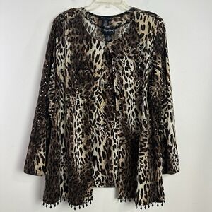 Maggie Barnes Women Layered Tank Jacket Sz 2X Animal Print Stretch Artsy Beaded